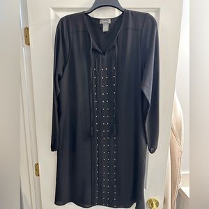 Ladies Black silk Neiman Marcus mid knee dress with gold buttons size M